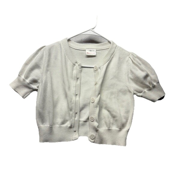 Hanna Andersson Girls White Short Sleeve Cardigan Sweater Sz 150 12 Button front - Picture 1 of 4